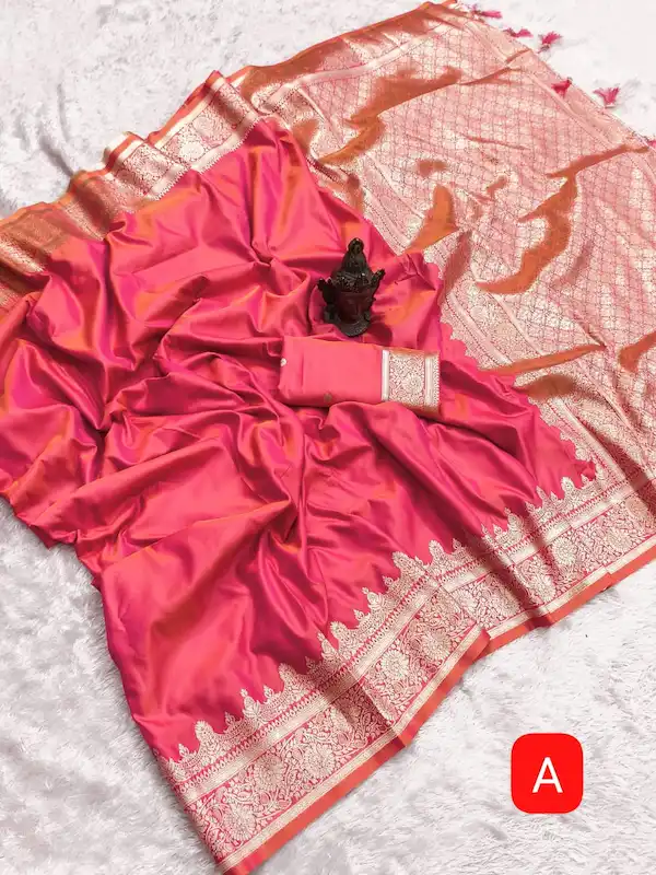 Women Pure Banarasi Silk Saree with Zari Border & Rich Pallu