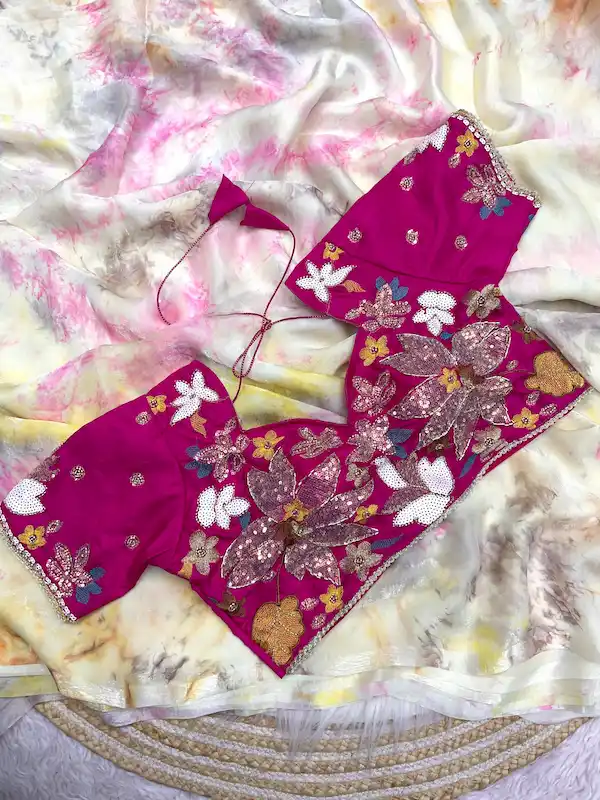 Women Space Silk Saree with Discharge Print & Designer Blouse | Party & Festive Wear