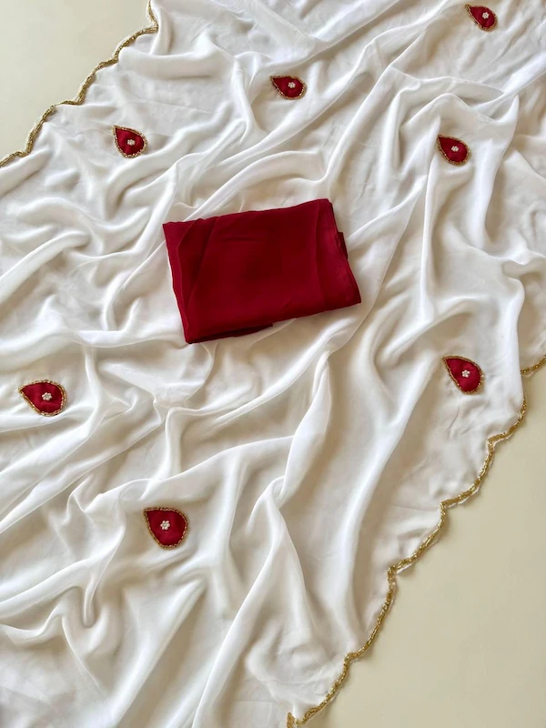 Women Heavy Georgette Saree with Tilak Cutdana Handwork & Cutwork Border | Party Wear Saree