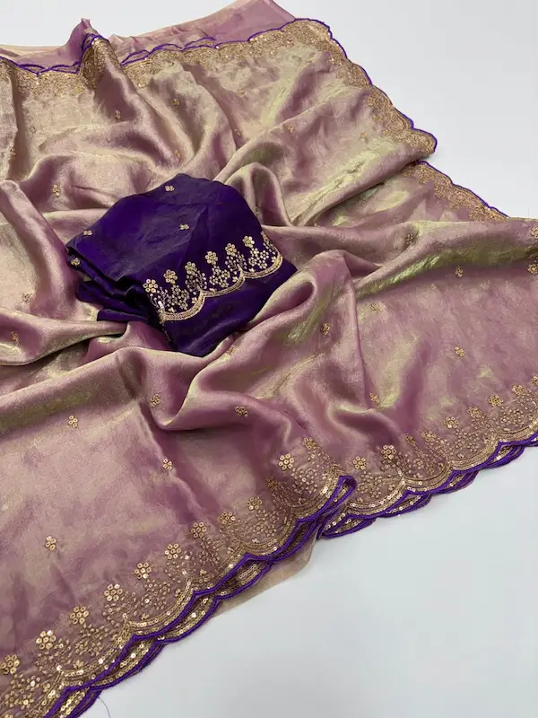 Women Fendy Satin Sequin Work Saree with Contrast Running Blouse | Party Wear Saree