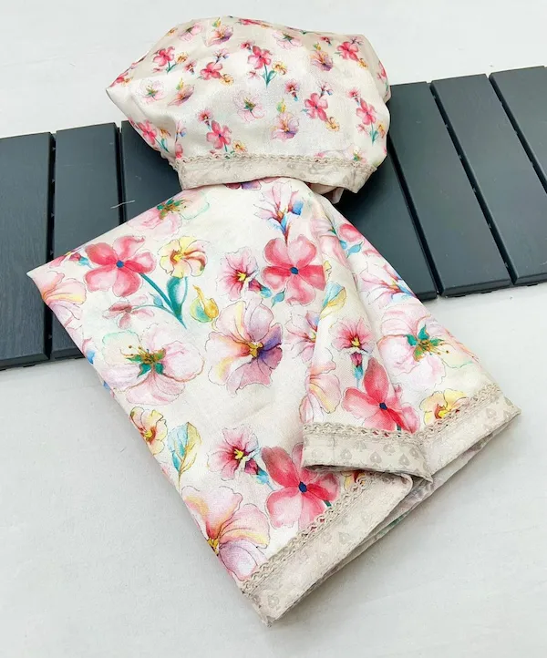 Women Pashmina Georgette Saree with Digital Print & Embroidered Border | Casual Wear