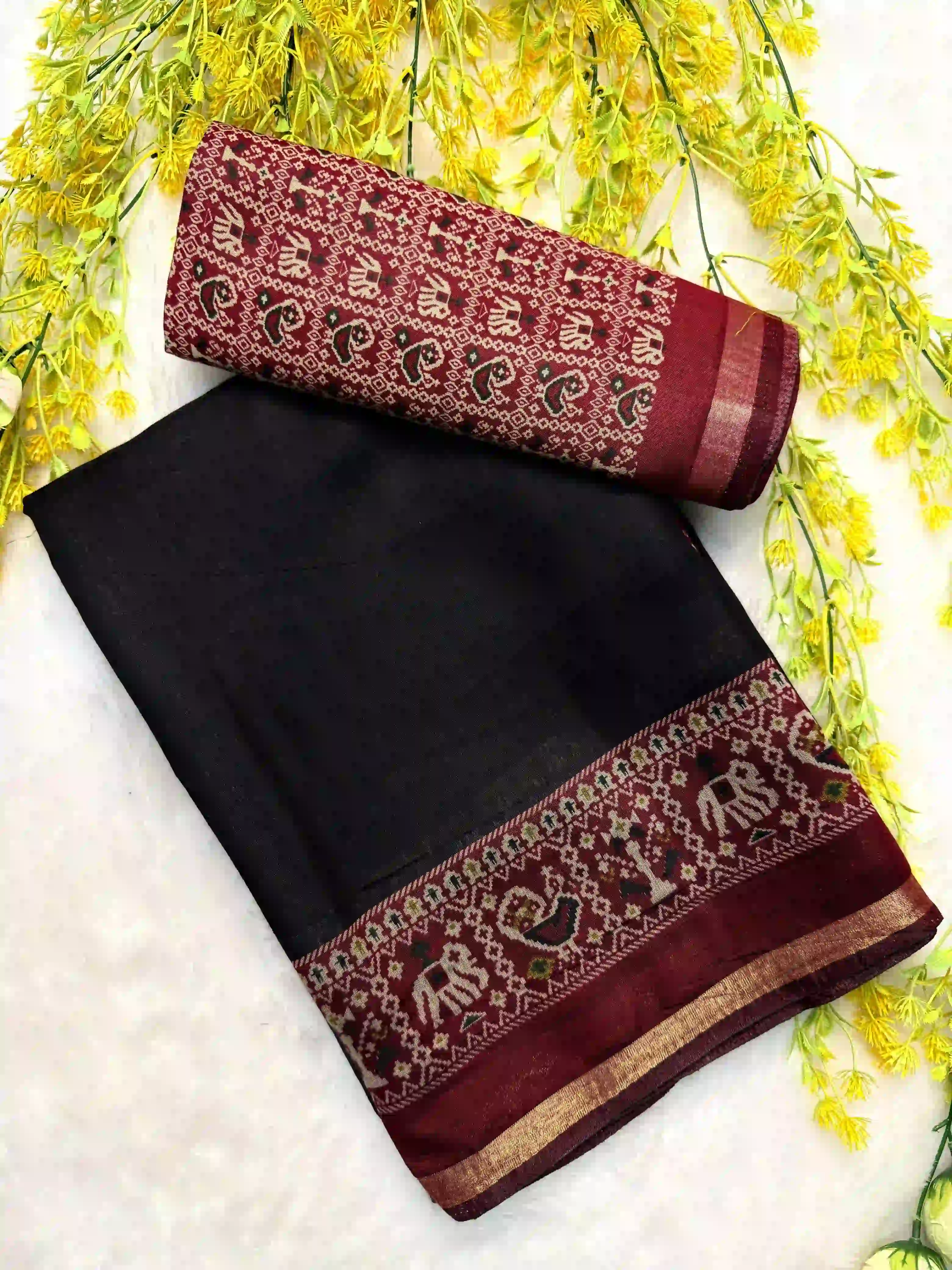 Women Kashmiri Cotton Silk Saree with Kalamkari Print & Zari Hamsa Border | Festive Wear