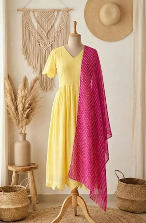 Festive Leheriya Chiffon Anarkali Gown Set