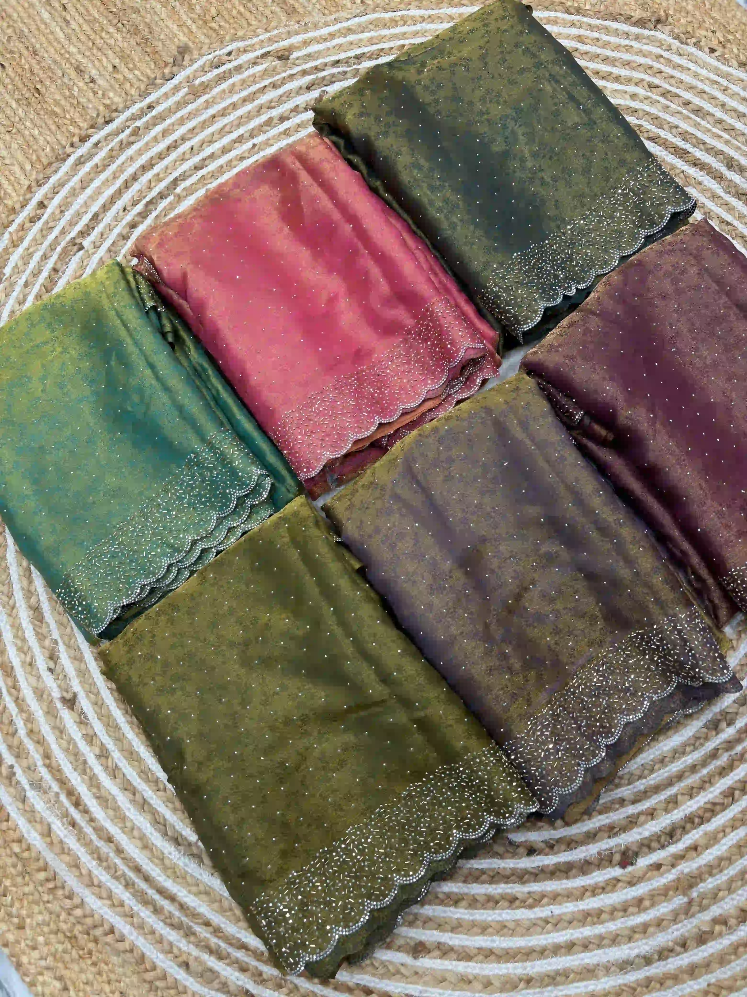 Fandy Satin Saree with Swarovski Border and Zari Weaving