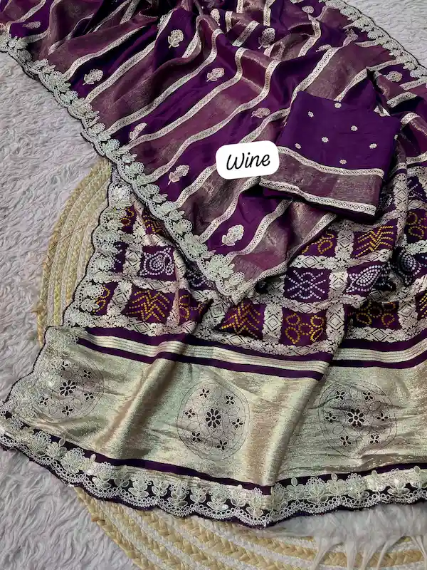 Dola Viscose Bandhej Saree with Gota Patti Lace Border