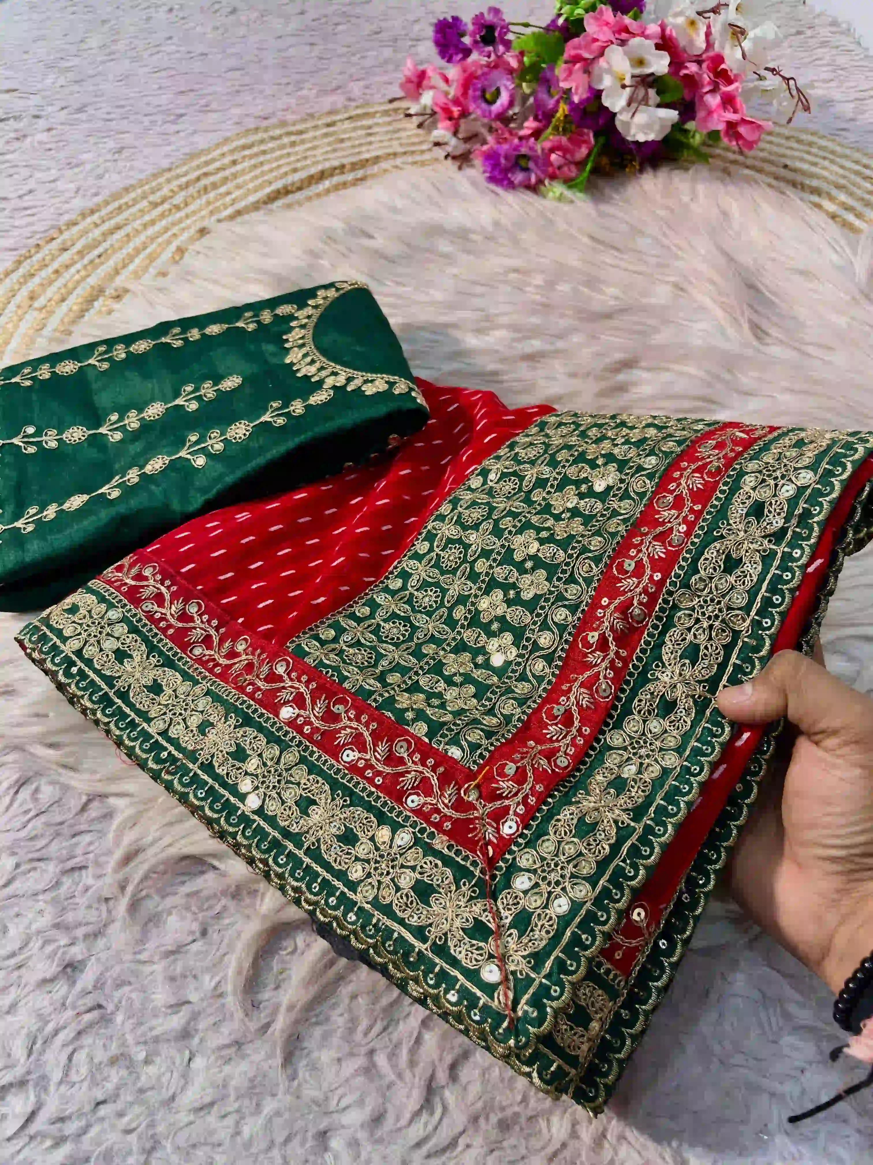 Soft Georgette Saree with Sequins Coding Pallu & Lace Work