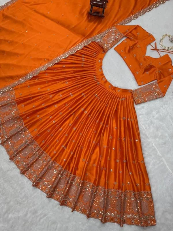 Premium Satin Silk Lehenga with Sequins & Thread Work