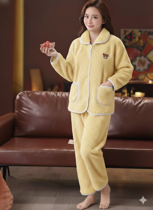 Woolen Co-ord Night Suit with Designer Buttons