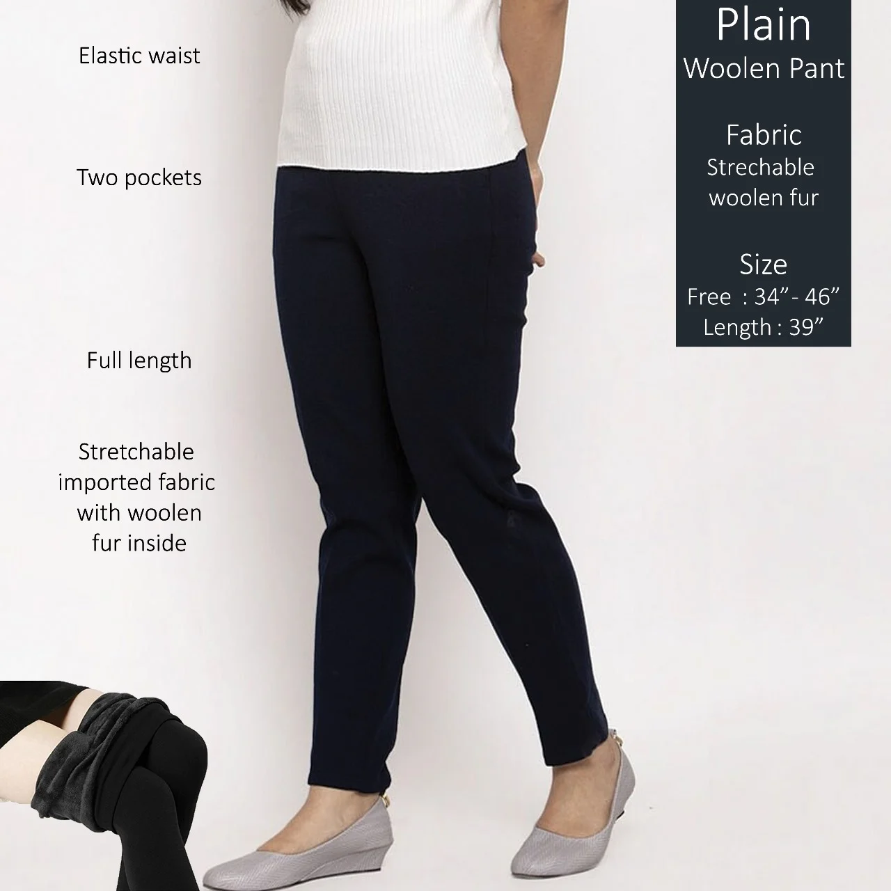 Plain Woolen Stretchable Winter Pant