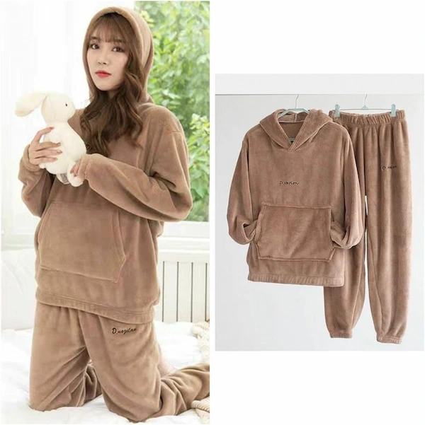 Woolen Night Suit with Hoodie and Front Pocket