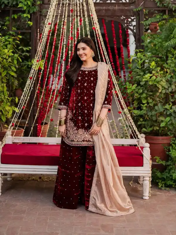 Velvet Embroidered Palazzo Kurta Set with Dupatta Wedding Special– KD 1536