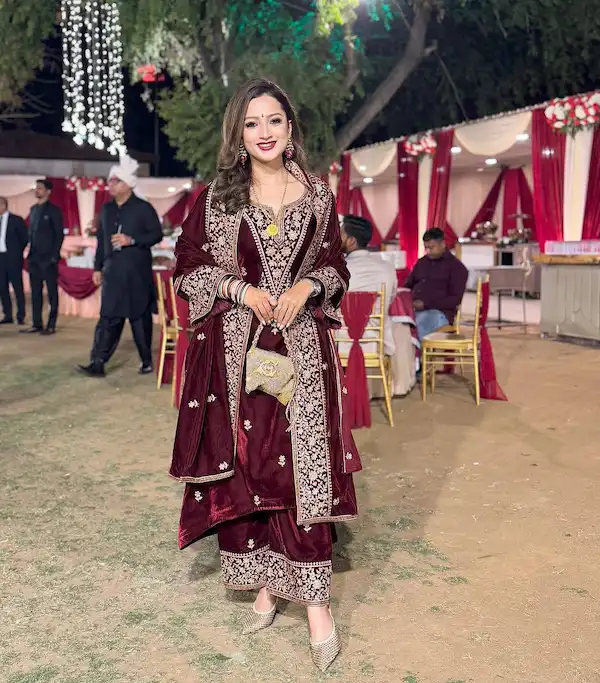 Velvet Embroidered Kurti Palazzo Set with Dupatta