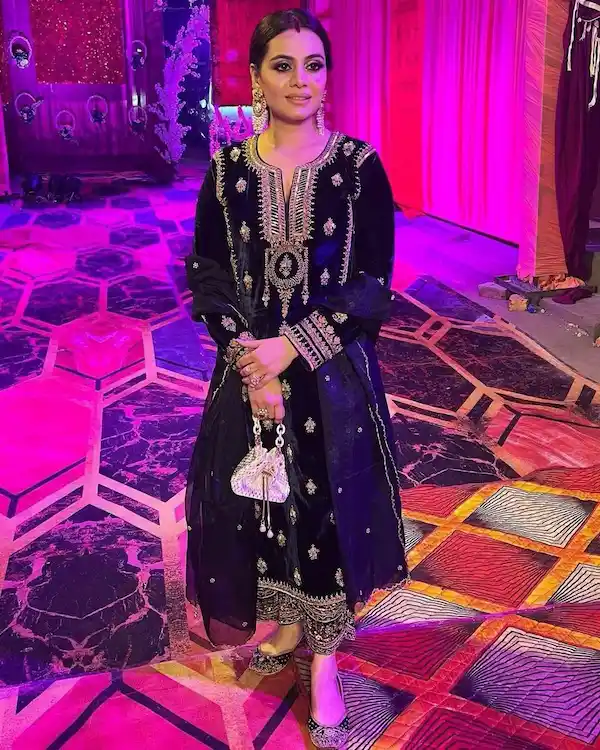 Velvet Embroidered Kurti Pant Set with Dupatta