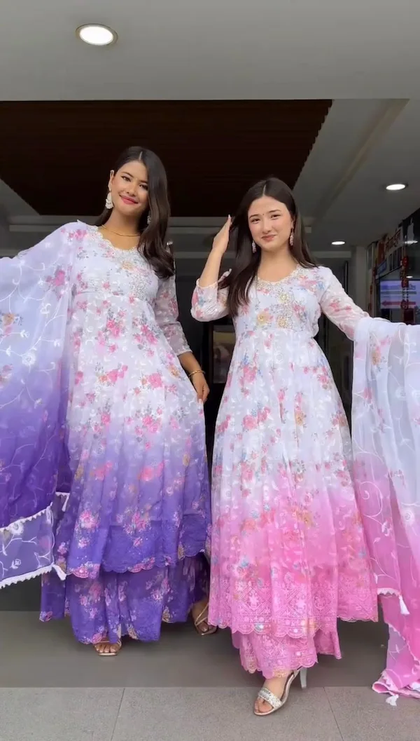 Faux Georgette Embroidered Anarkali Set