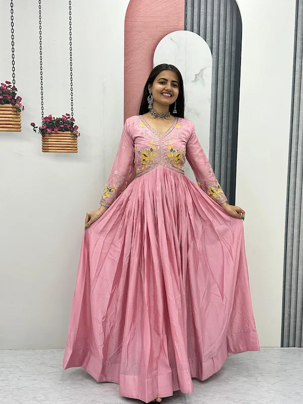 Chinon Embroidered Anarkali Gown