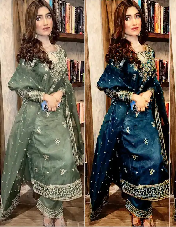 Organza Embroidered Kurti Palazzo Set with Dupatta