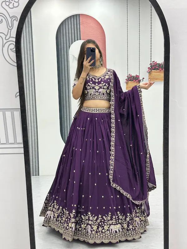 Vichitra Silk Embroidered Lehenga Choli Set