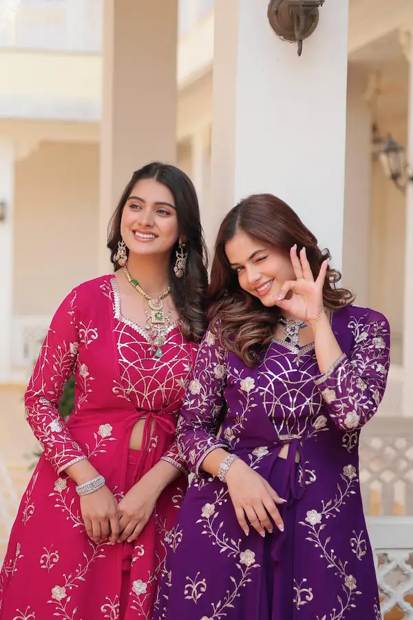 Fox Georgette Shrug, Choli & Plazzo Set