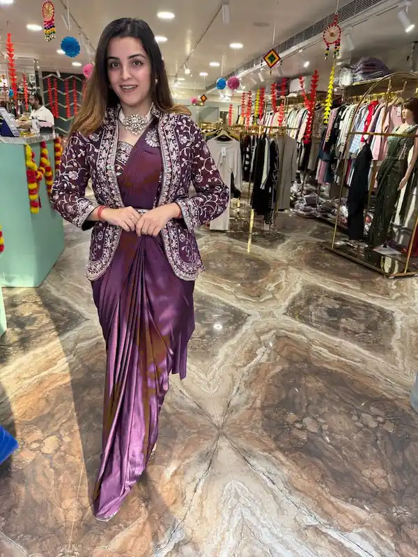 Indo-Western Ready to Wear Rangoli Silk Saree with Embroidered Koti