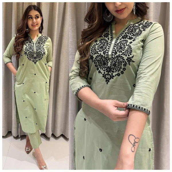 Pure Cotton Embroidered Kurti with Afghani Pant