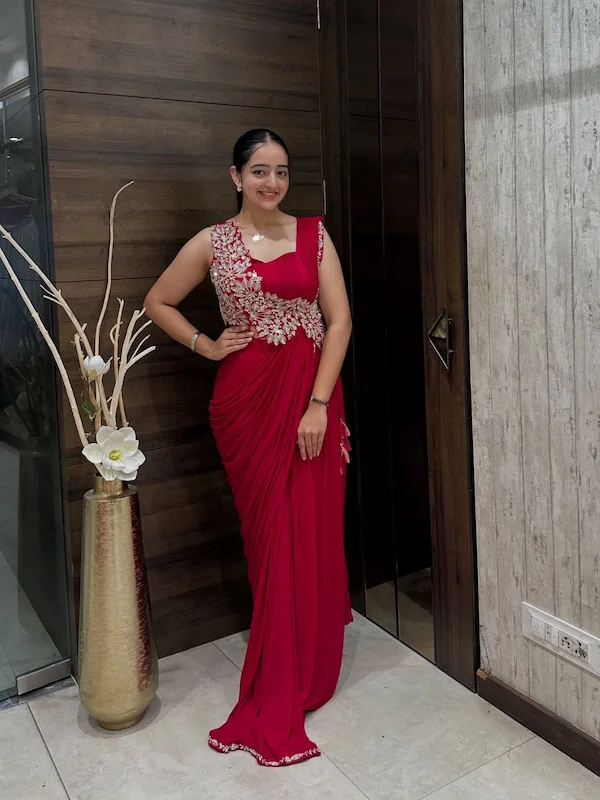 Heavy Rangoli Embroidered Pre-Draped Ready to wear Saree with Blouse