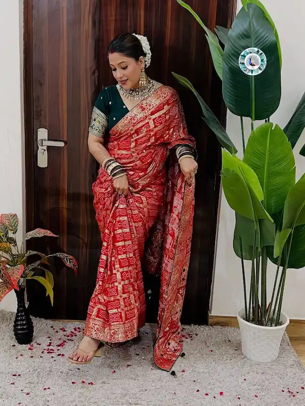 Soft Dola Silk Wedding Saree with Zari Weaving and Handwork Blouse