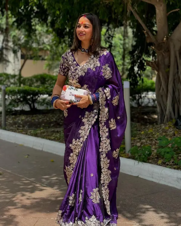Purple Rangoli Silk Saree with Zari and Sequence Embroidery Work