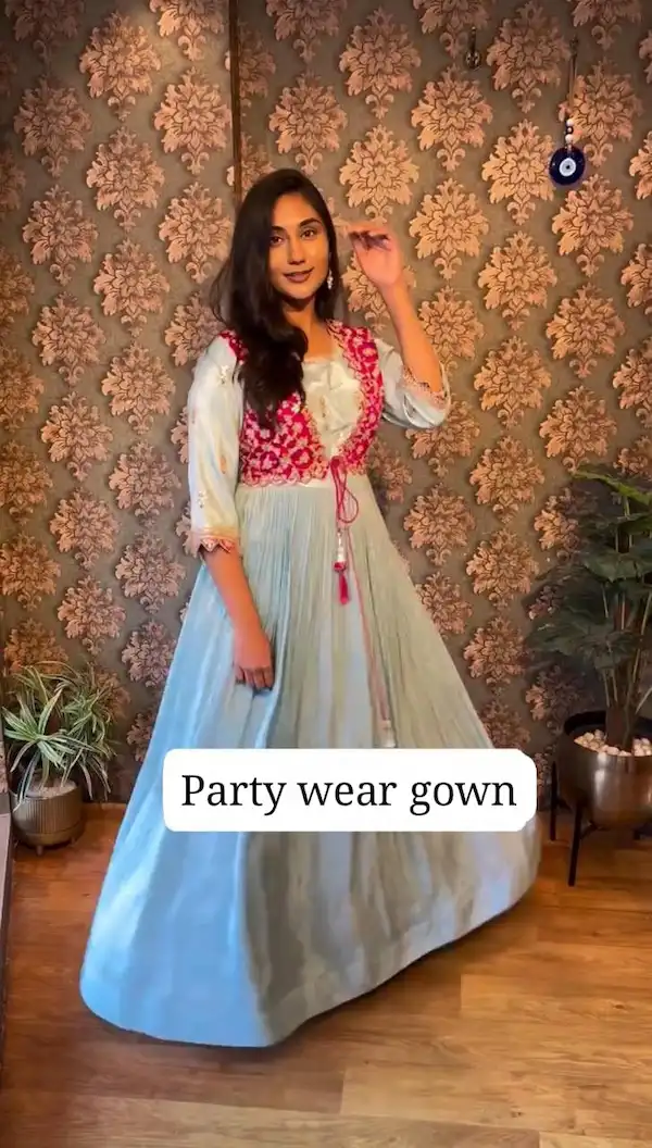 Bandhej Chinon Anarkali Gown with Attached Shrug