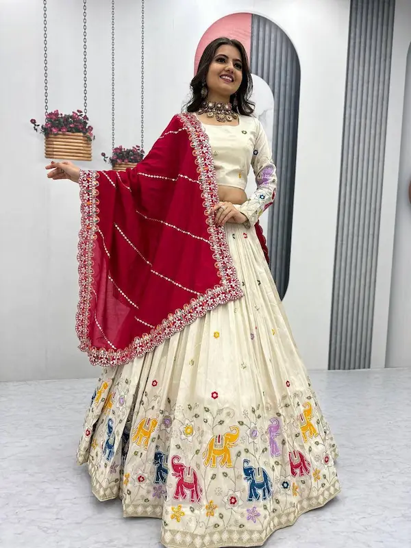 Wedding Wear Tissue Silk Lehenga Choli with Dupatta and Cancan