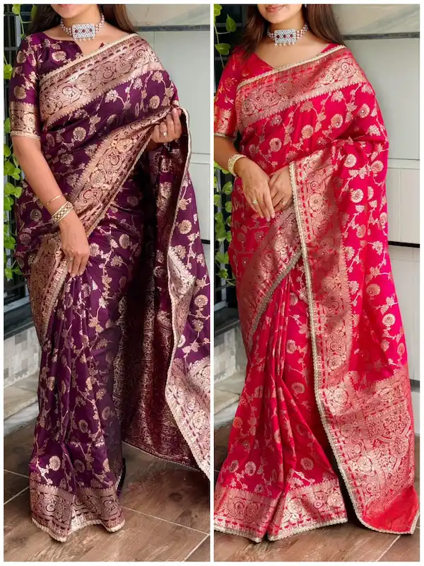 Banarasi Silk Saree with Zari Jacquard Weaving and Mirror Work