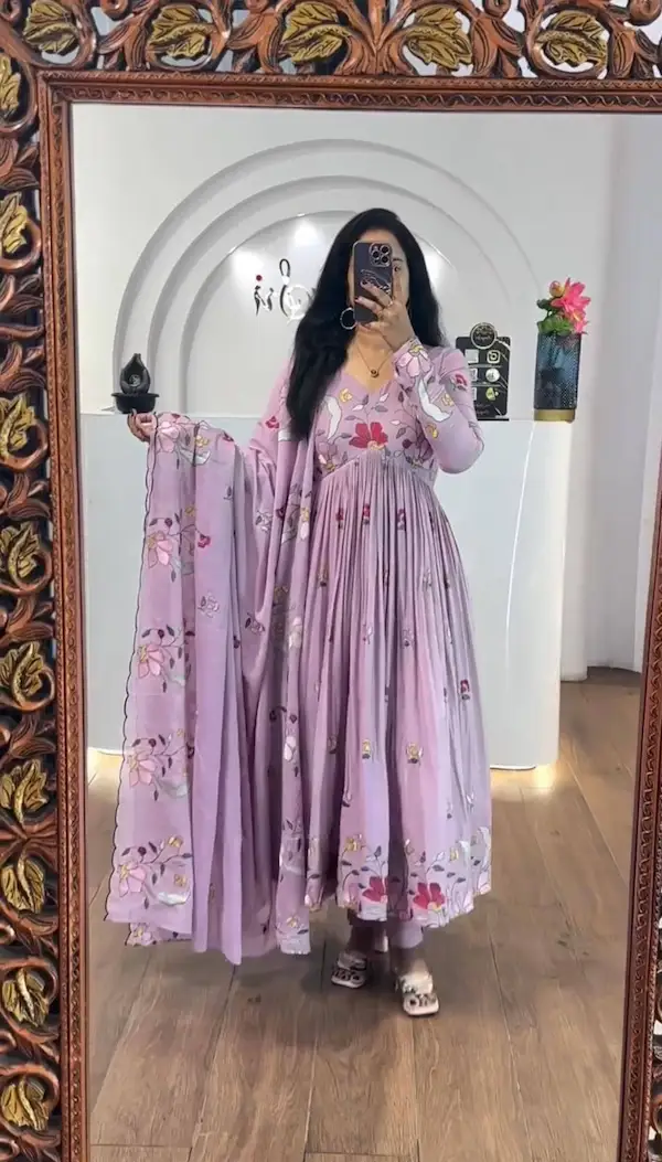 Designer Fox Georgette Anarkali Gown with Pant and Dupatta