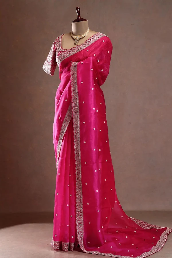 Designer Tibby Silk Saree with Sequence and Thread Work
