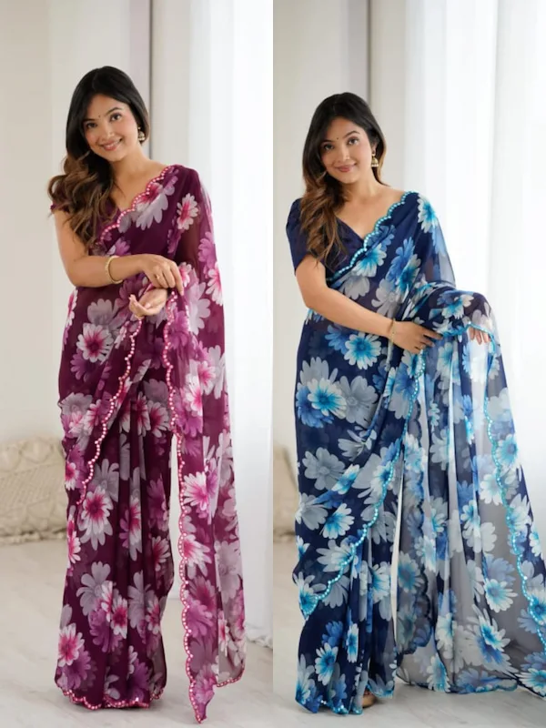 Ready to Wear Soft Georgette Silk Saree with Mirror Work