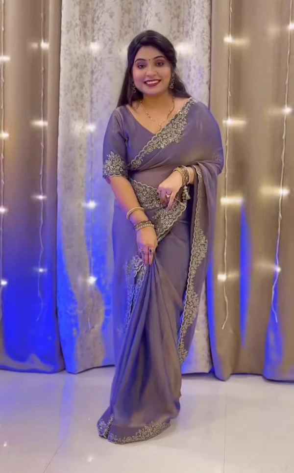 Viral Priya Double Shade Space Silk Saree with Diamond Flower Work