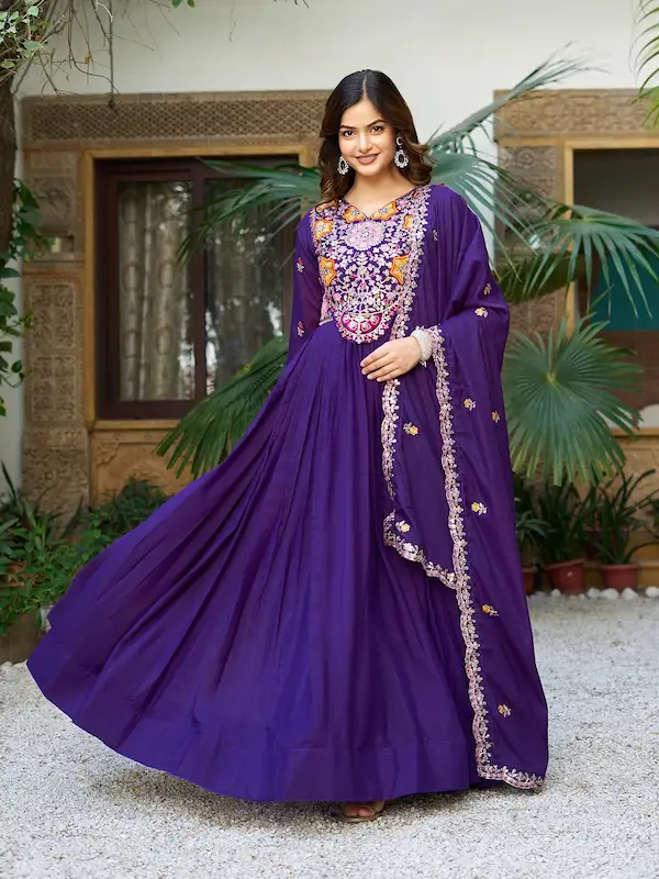 Star Georgette Anarkali Gown with Heavy Dupatta