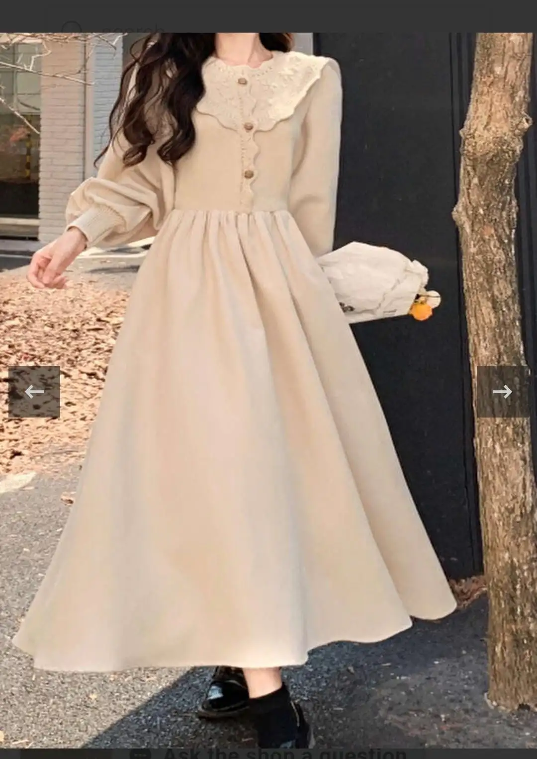 Winter Floral Embroidered Midi Dress Korean Style High Waist Dress