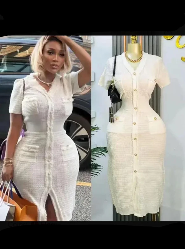 Elegant V-Neck Knitted Bodycon Dress – Western Party Dress