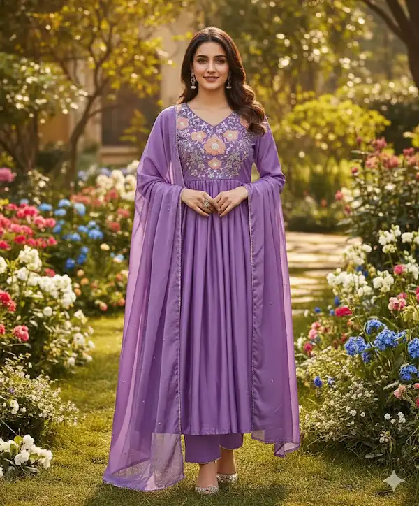 Samantha Inspired Chinnon Embroidery Anarkali