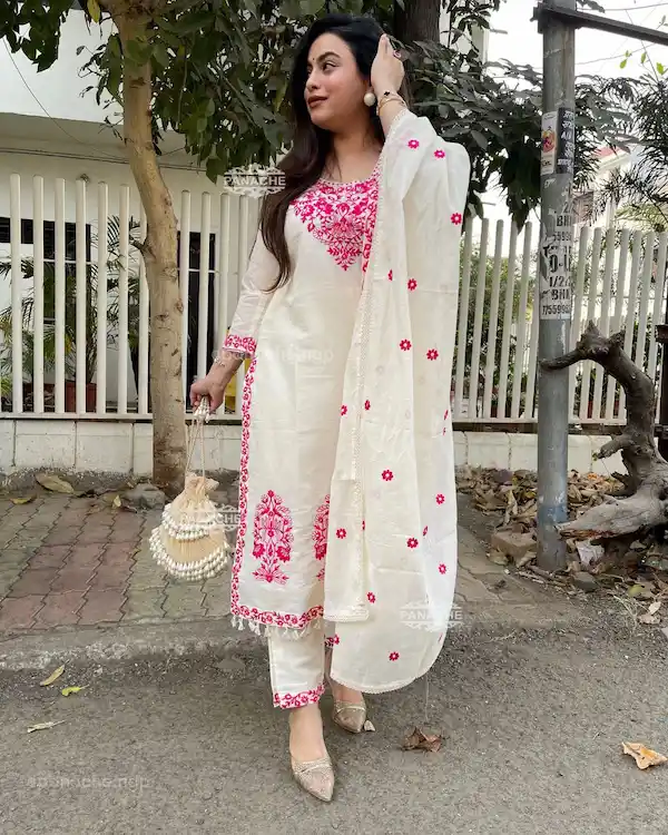 Pure Mul Chanderi Embroidered Kurta Set