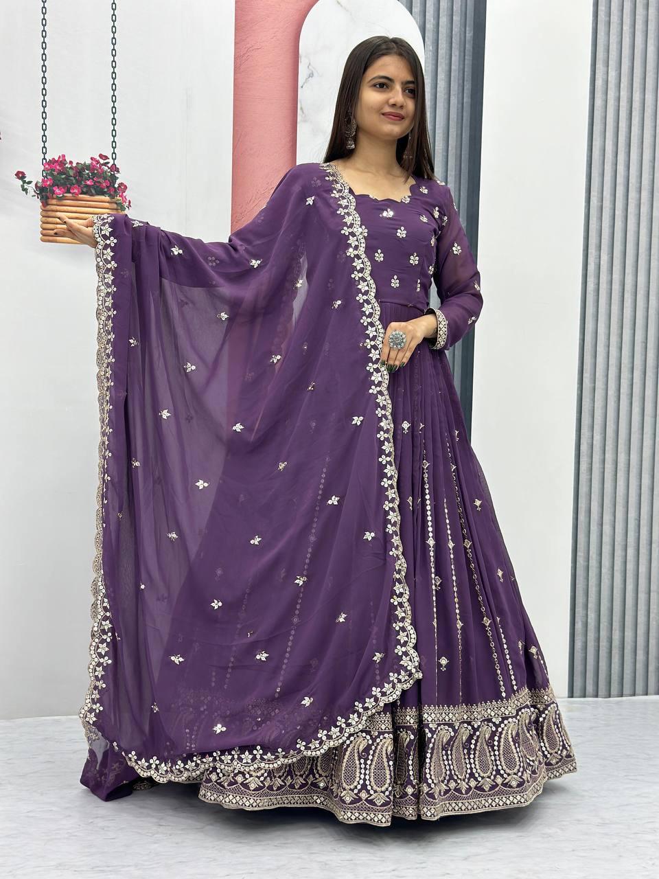 Partywear Purple Gown & Dupatta Sets