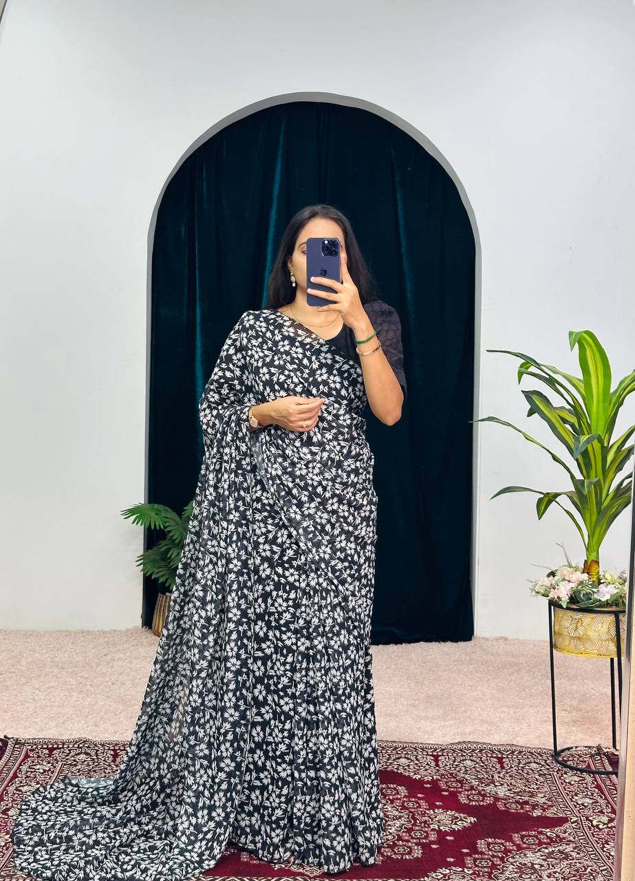 Flower Digital Print Gown Saree