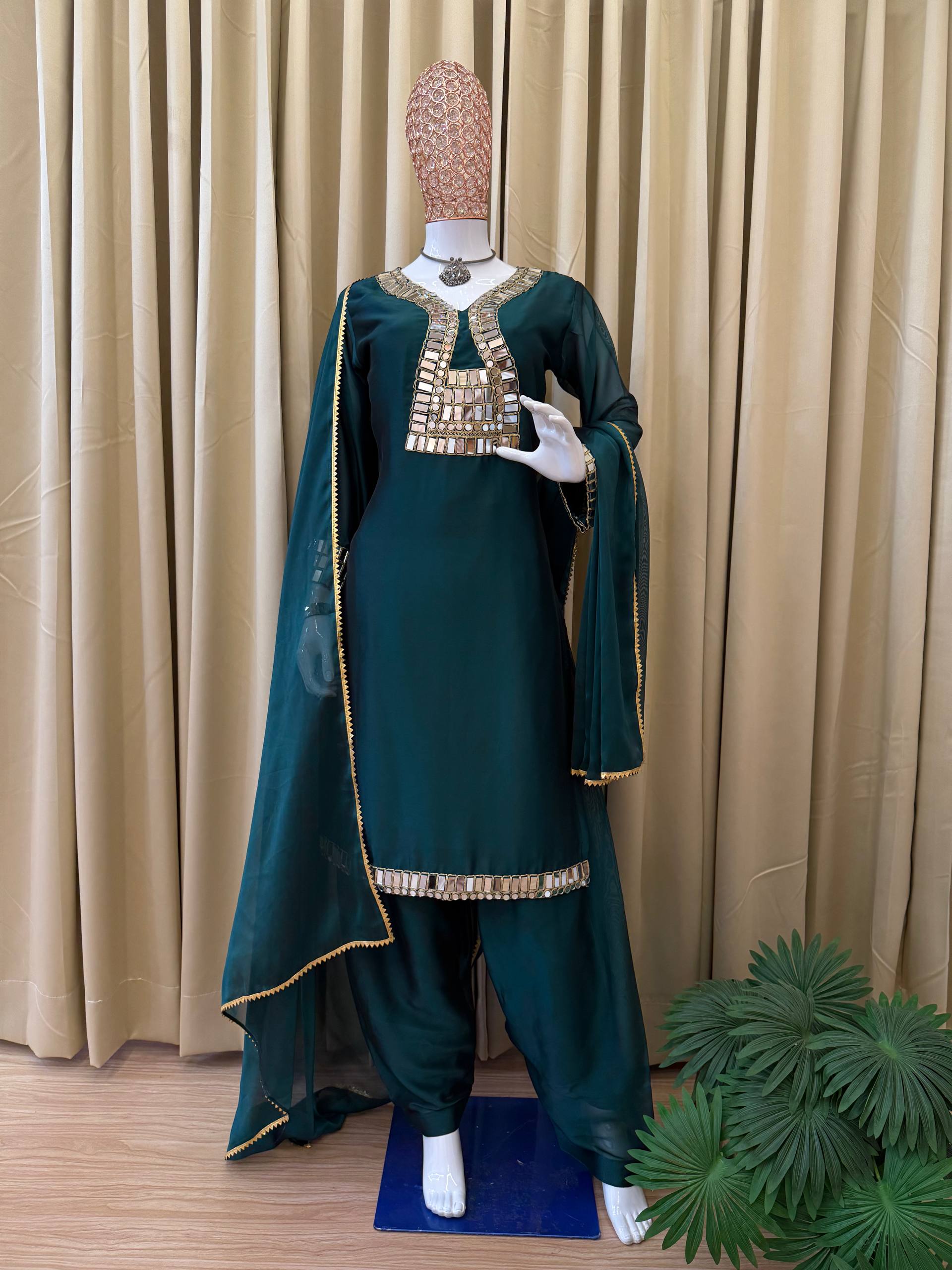 Real Mirror Party Wear Salwar Suit Set with Free Gift