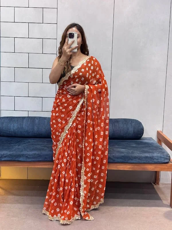 Special Leriya Print Bandhej Office Wear Saree