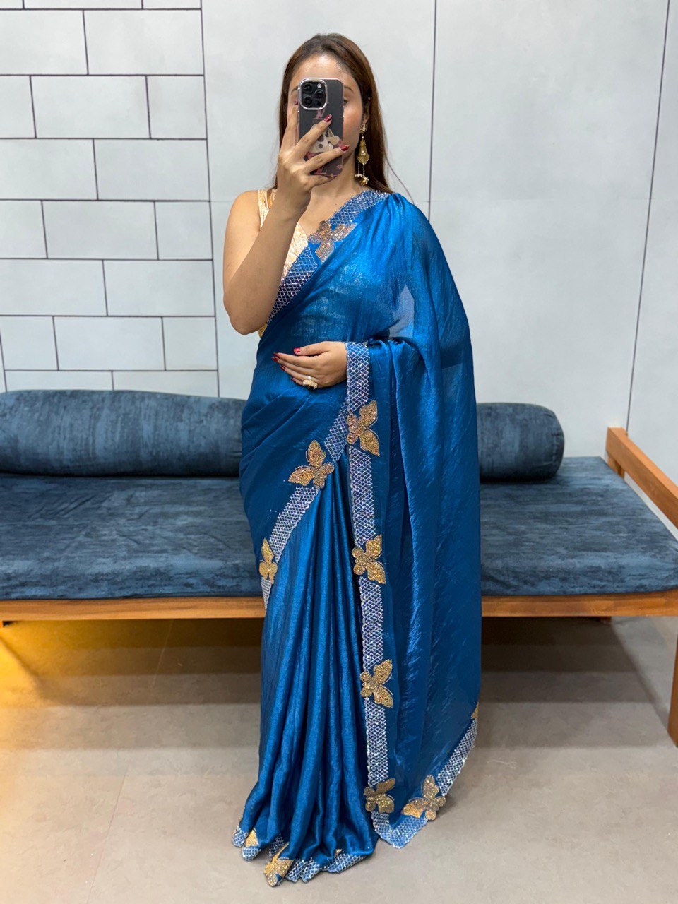 Butterfly Diamond Panel Work Saree in Rich Space Silk