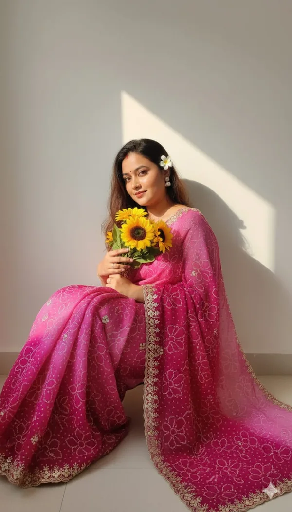 Heavy Georgette Bandhani Saree with Sequence Work and Banglori Blouse