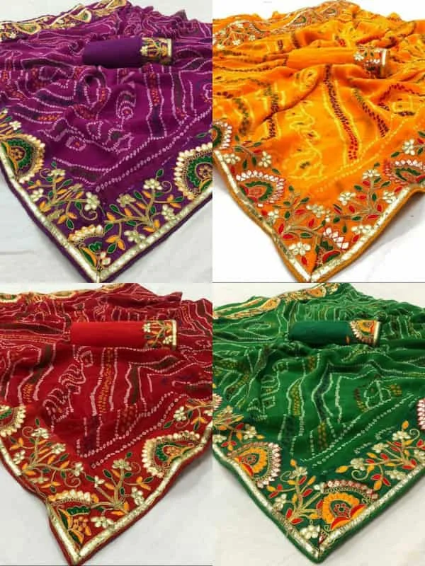Bandhani Saree with Embroidery & Gota Patti Work Border