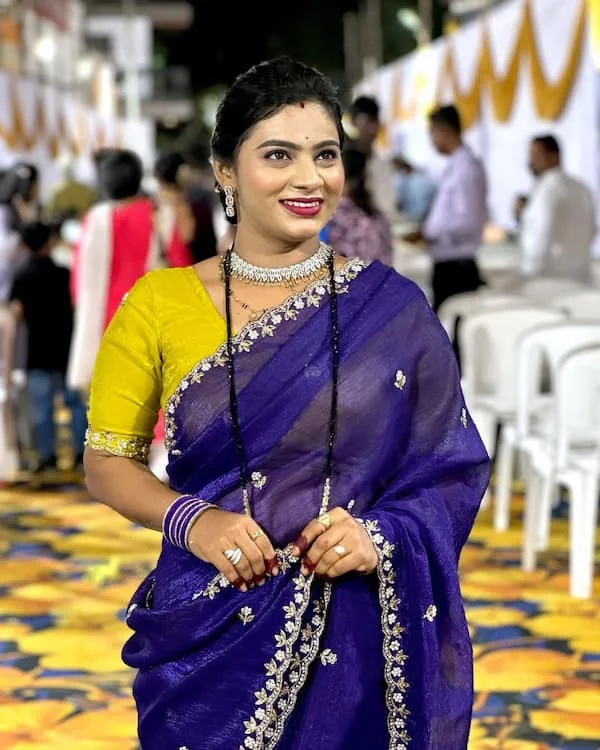 Satin Chiffon Silk Saree with Embroidery & Moti Work