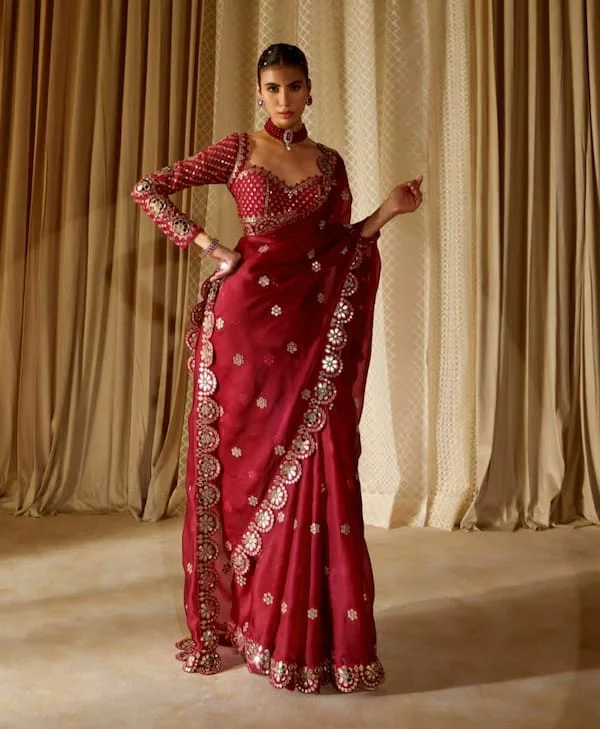 Viral Original Mirror Work Saree with Stitched Blouse