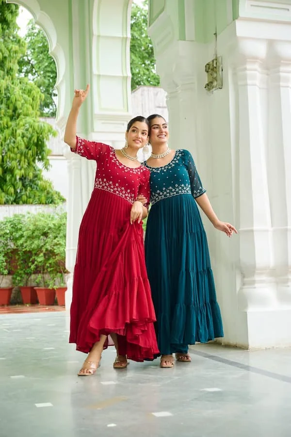 Blooming Faux Fabric Gown with Beads Embroidery