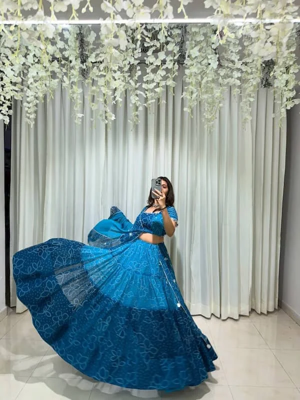 Navratri Special Printed Georgette Lehenga Choli with Mirror Work